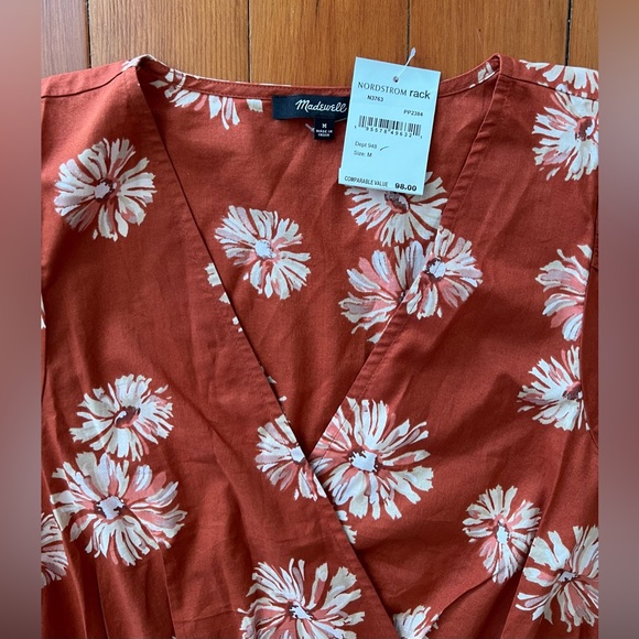 NWT Madewell Floral Print Wrap Minidress Medium Orange - Picture 4 of 8